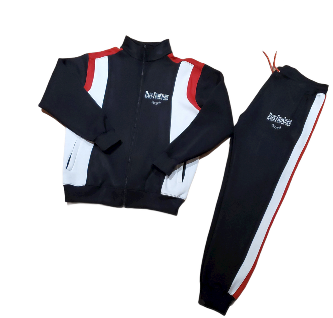 Men's  Black, White, and Red Jogging Suit