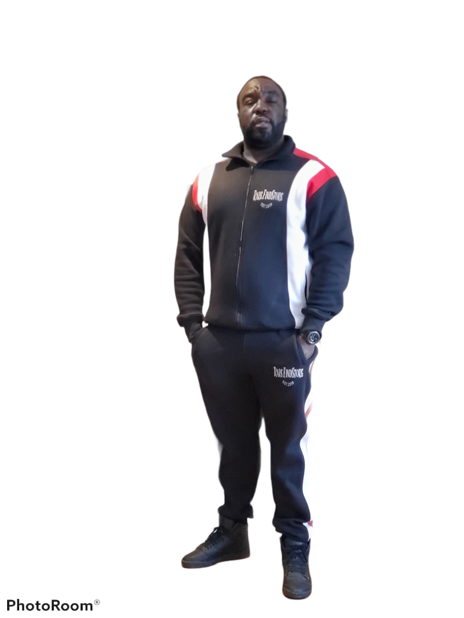 Men's Black, White, and Red Jogging Suit – Rare Find Store